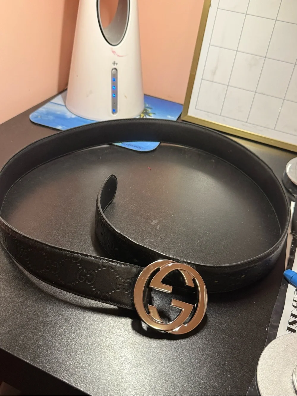 Gucci Black Leather Belt with Gold Double G Buckle